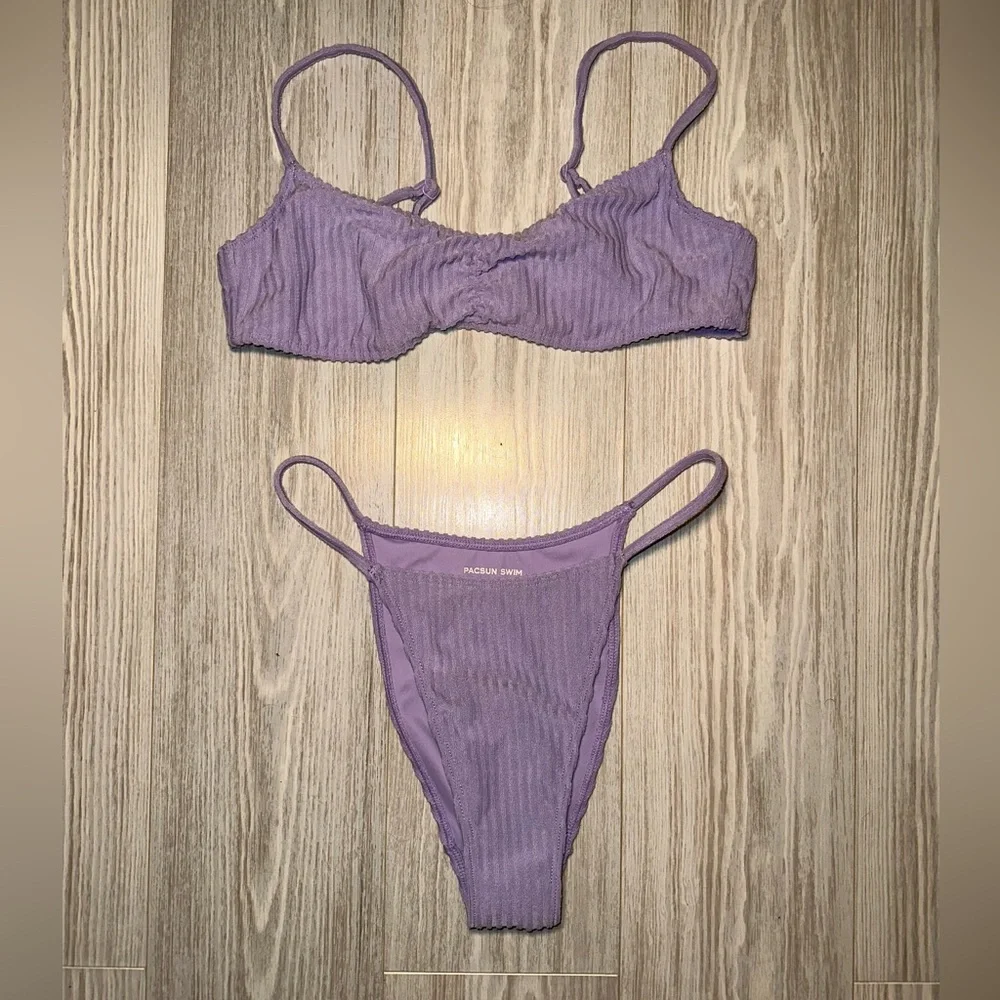Pacsun Eco Purple Avalon Terry Ribbed High Cut Bikini Set - Picture 5 of 7